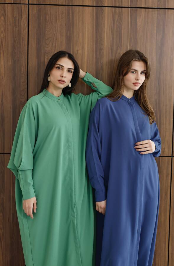 6571-Krep Abaya Açık Yeşil