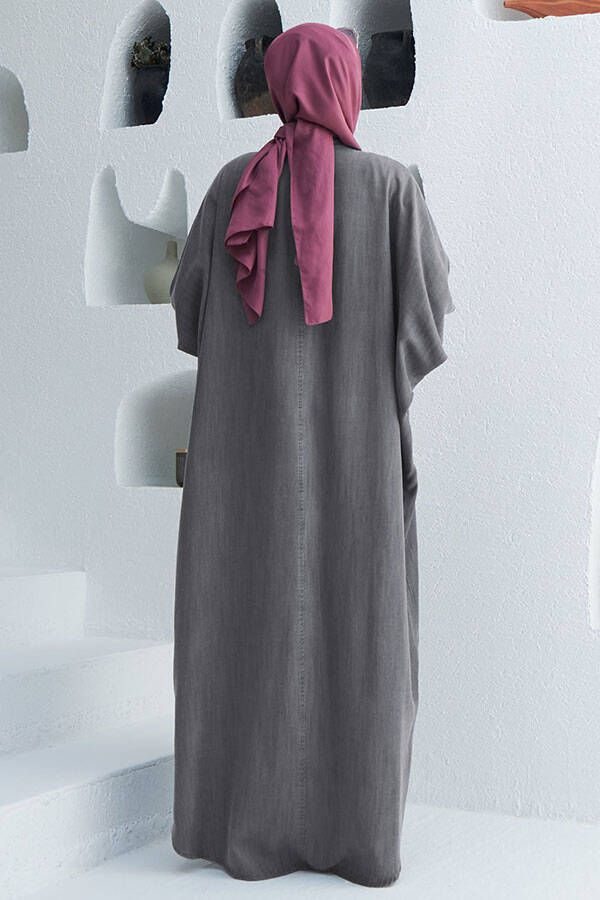 6571-Denim Tensel Abaya Gri