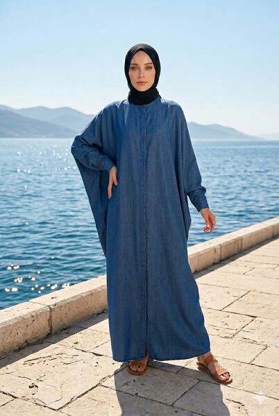 Neways - 6571-Denim Tensel Abaya Koyu Mavi