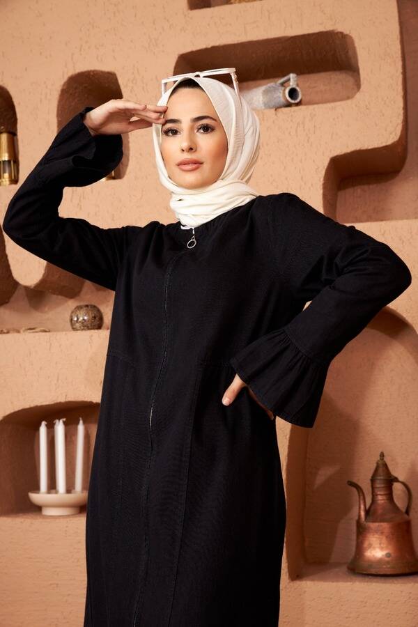 6576-Denim Ferace Siyah