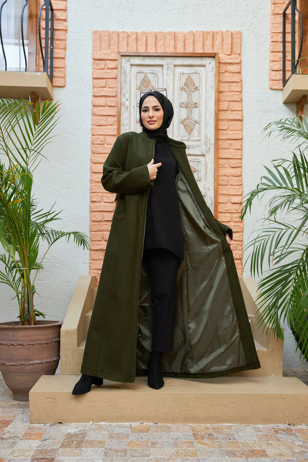 6577-Kaşe Pardesü Haki