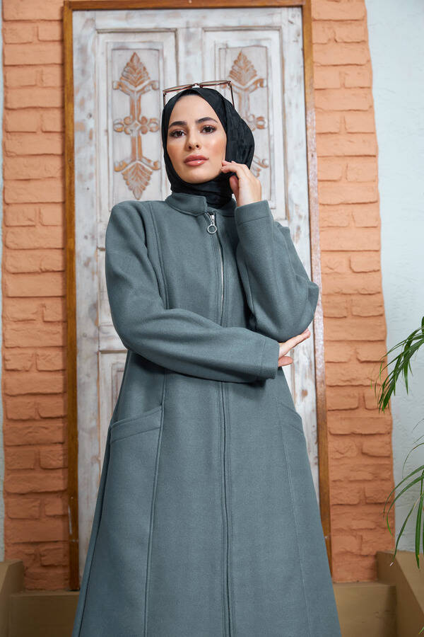 6577-Kaşe Pardesü Koyu Mint
