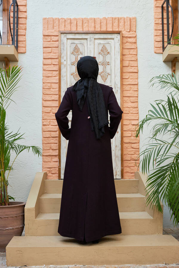 6577-Kaşe Pardesü Mürdüm