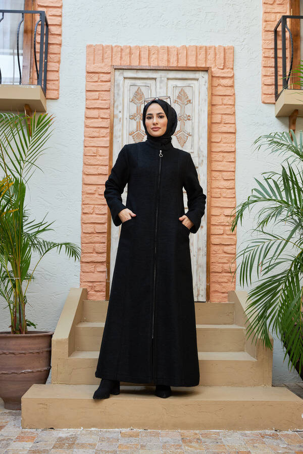 6577-Kaşe Pardesü Siyah