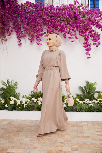 Neways - 6583-Krep Elbise Bej