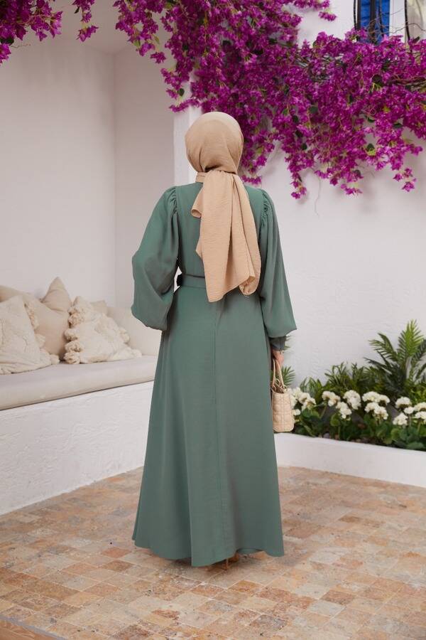 6583-Krep Elbise Mint Yeşili