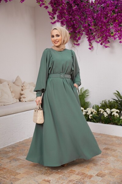 Neways - 6583-Krep Elbise Mint Yeşili