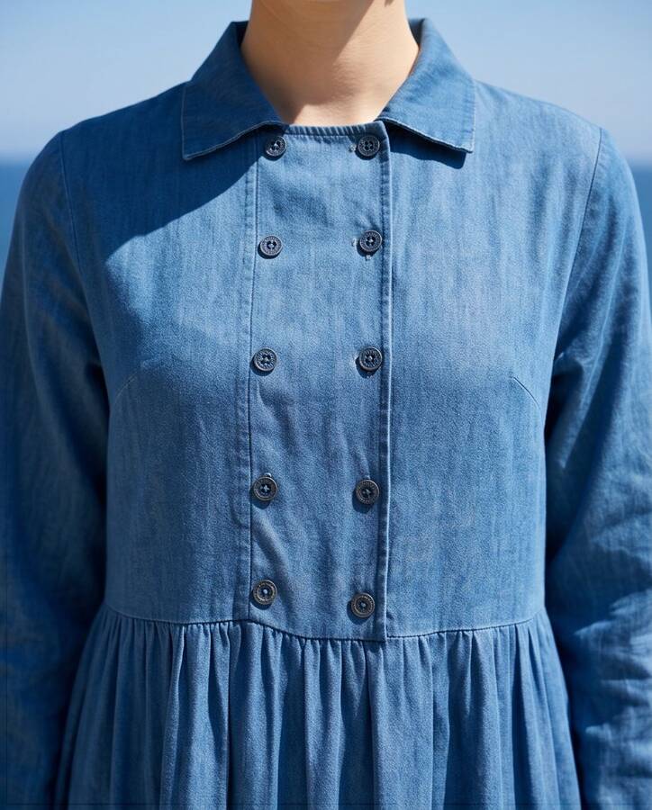6593- Denim Tensel Elbise Koyu Mavi