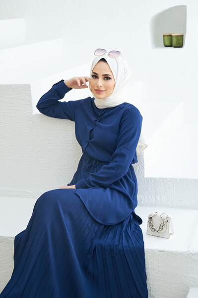 Neways - 6597-Krep pliseli Takım Saks Mavisi