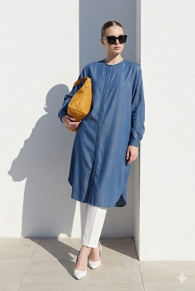 Neways - 6600-Denim Standart Tunik Koyu Mavi