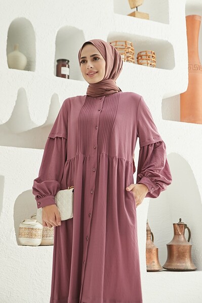 Neways - 6603-Ancelina Nervürlü Elbise Lila