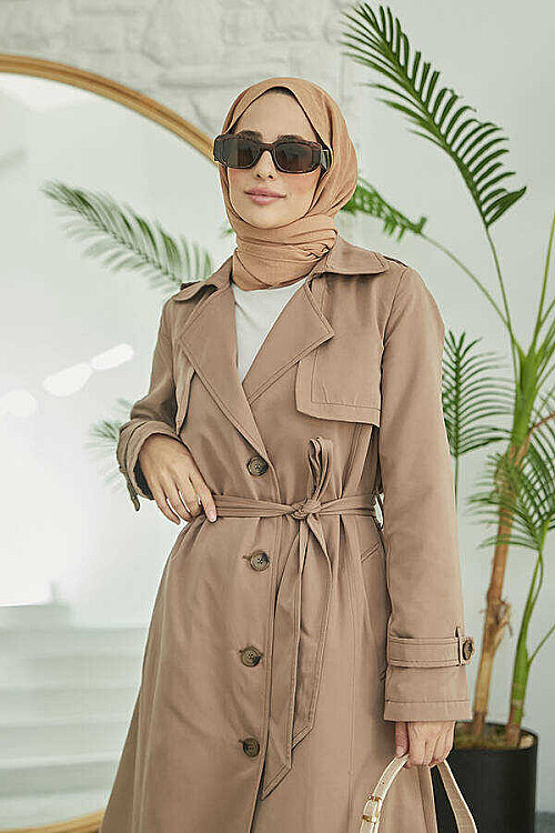 6604- Uzun TRENCH Trençkot Vizon - 10