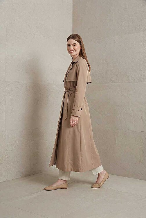 6604- Uzun TRENCH Trençkot Vizon - 2