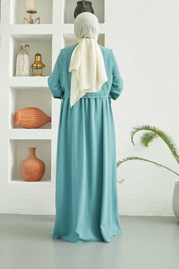 6606-Allerli Krep Elbise Mint Yeşili