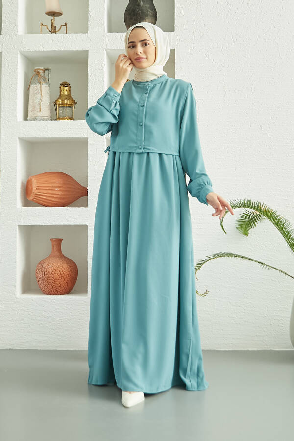 6606-Allerli Krep Elbise Mint Yeşili