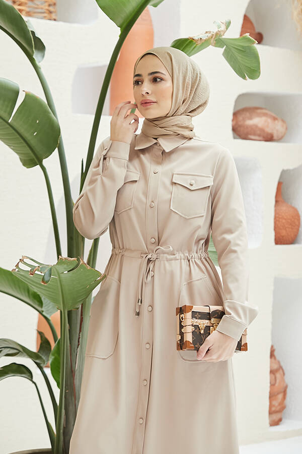 6613-Cepli Bağcıklı Tunik Bej
