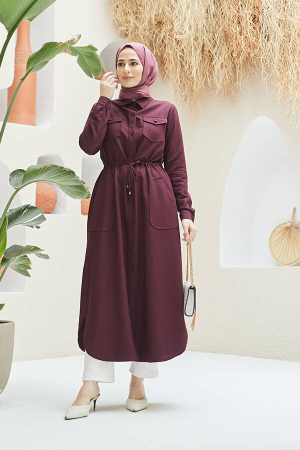 6613-Cepli Bağcıklı Tunik Bordo