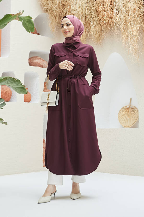 6613-Cepli Bağcıklı Tunik Bordo