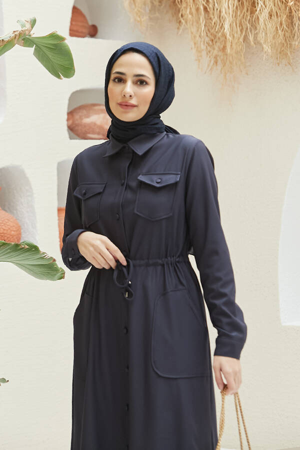 6613-Cepli Bağcıklı Tunik Lacivert