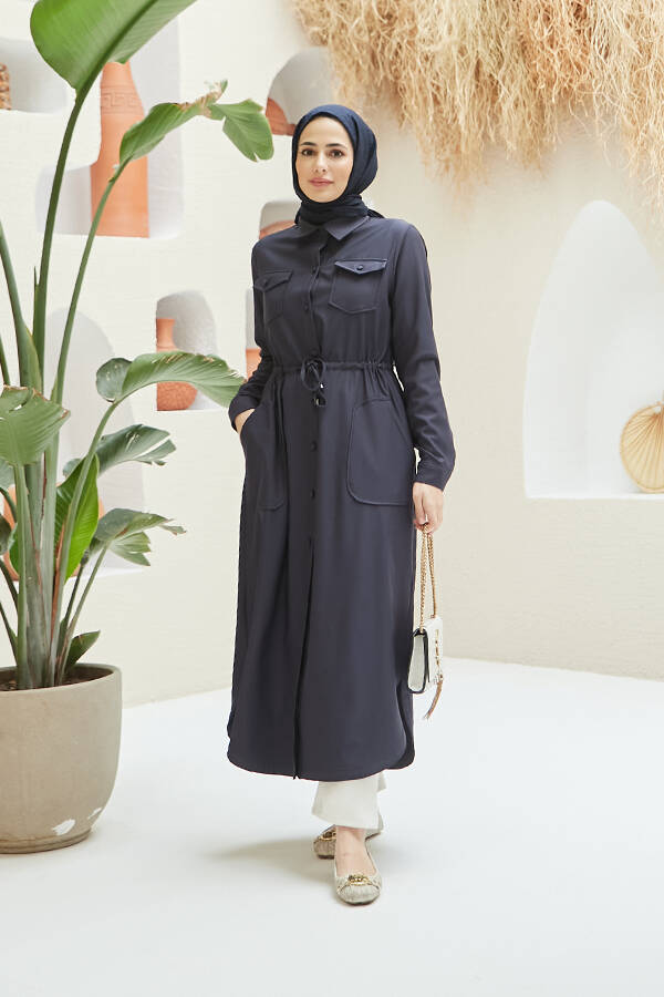 6613-Cepli Bağcıklı Tunik Lacivert