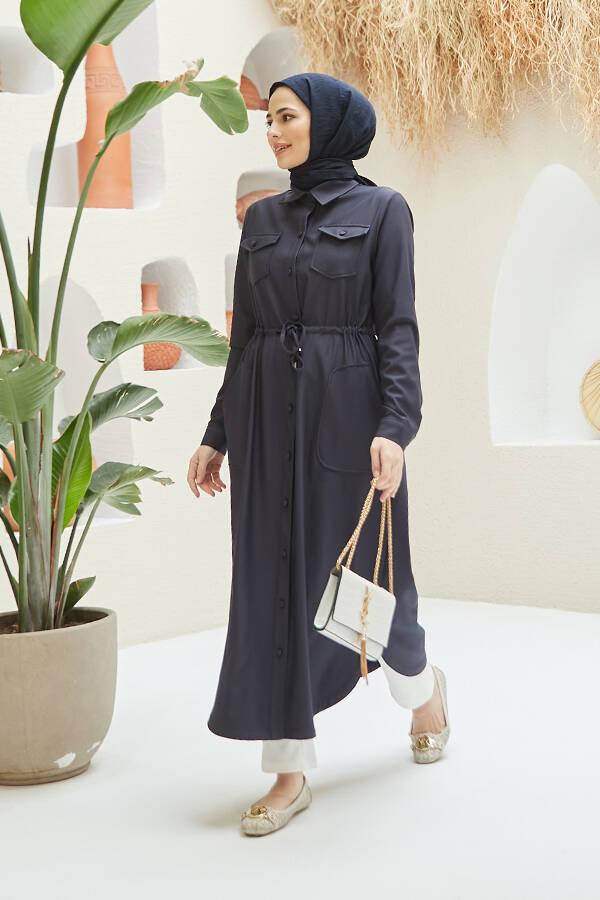 6613-Cepli Bağcıklı Tunik Lacivert