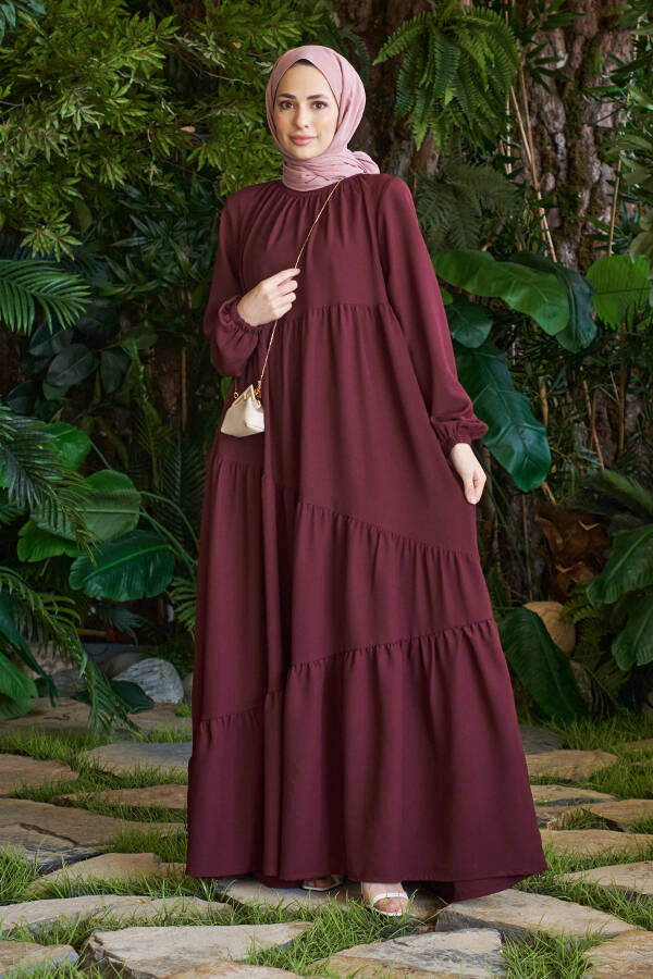 6614-Büzgülü Berlin Elbise Bordo