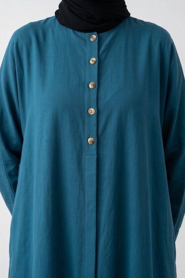 6618-Modal Süs Düğmeli Abaya İndigo
