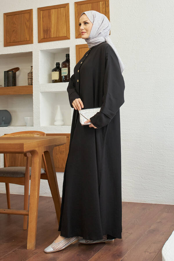 6618-Modal Süs Düğmeli Abaya Siyah