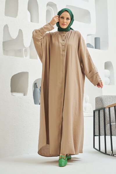 Neways - 6618-Modal Süs Düğmeli Abaya Vizon Neways - 6618-Modal Süs Düğmeli Abaya Vizon