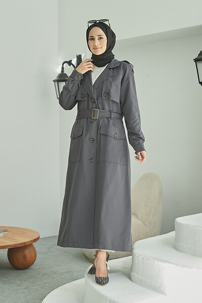 Neways - 6625-Kuşaklı Trençkot Antrasit Neways - 6625-Kuşaklı Trençkot Antrasit