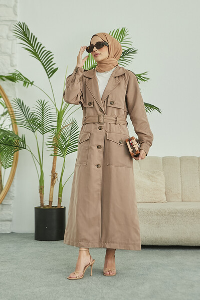 Neways - 6625-Kuşaklı Trençkot Vizon Neways - 6625-Kuşaklı Trençkot Vizon