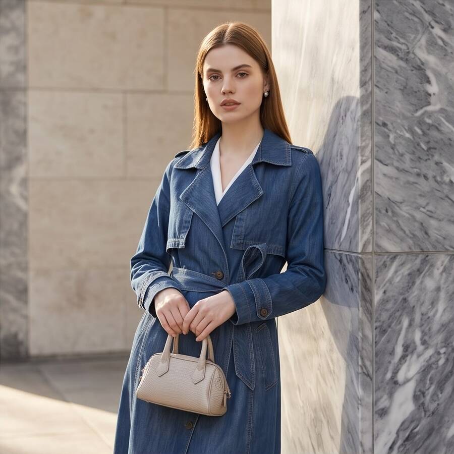 6625-Reglan kollu Trençkot Koyu Mavi