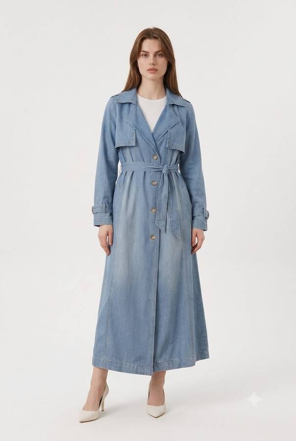 6625-Reglan kollu Trençkot Koyu Mavi