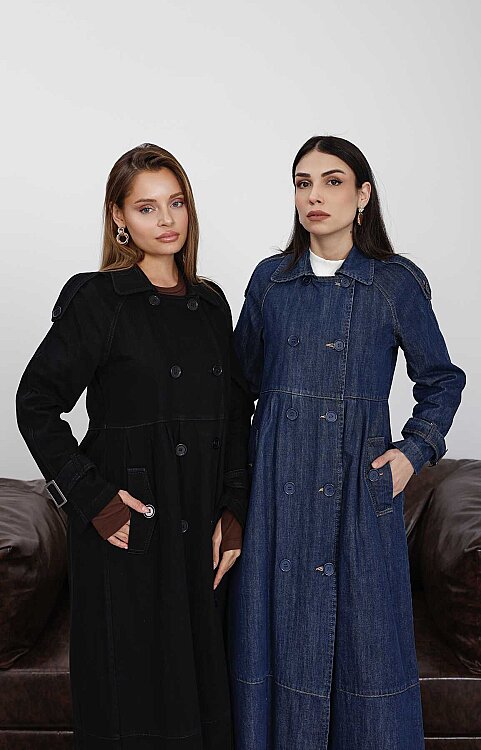 6632-Reglan Kollu Süs Pileli Denim Ceket Koyu Mavi - 9