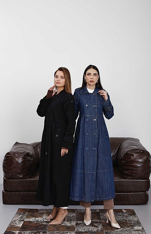 6632-Reglan Kollu Süs Pileli Denim Ceket Koyu Mavi - 10