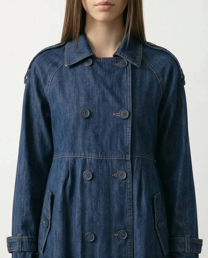 6632-Reglan Kollu Süs Pileli Denim Ceket Koyu Mavi