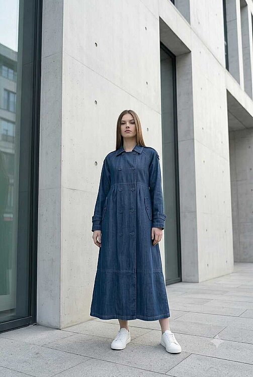 6632-Reglan Kollu Süs Pileli Denim Ceket Koyu Mavi - 3