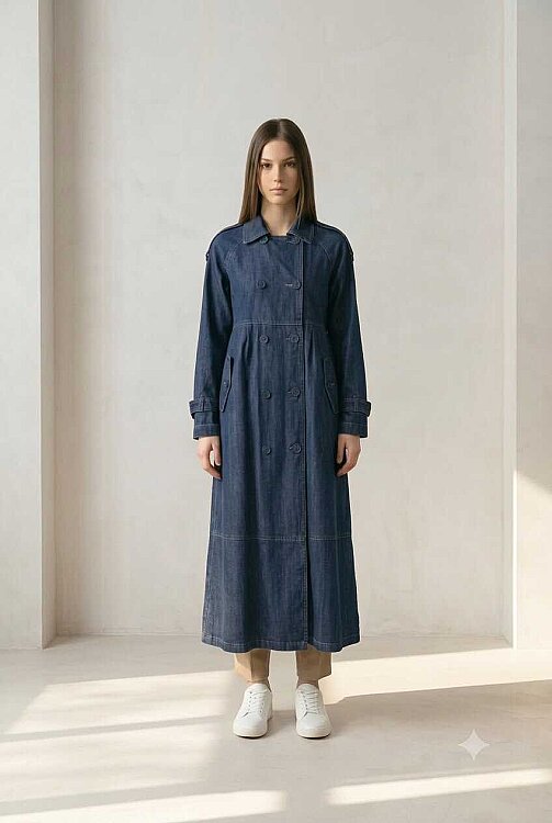 6632-Reglan Kollu Süs Pileli Denim Ceket Koyu Mavi - 2