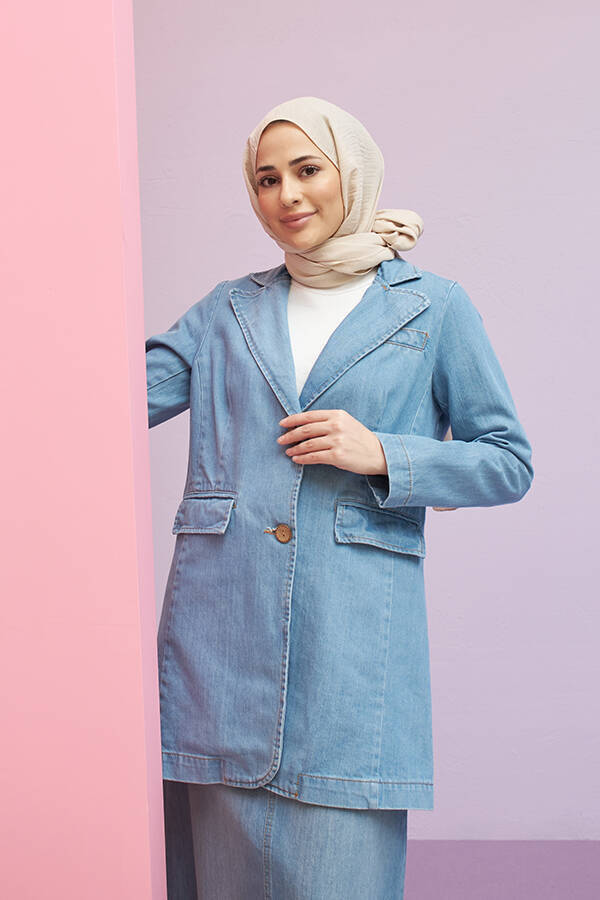 6633- Klasik Denim Ceket Mavi