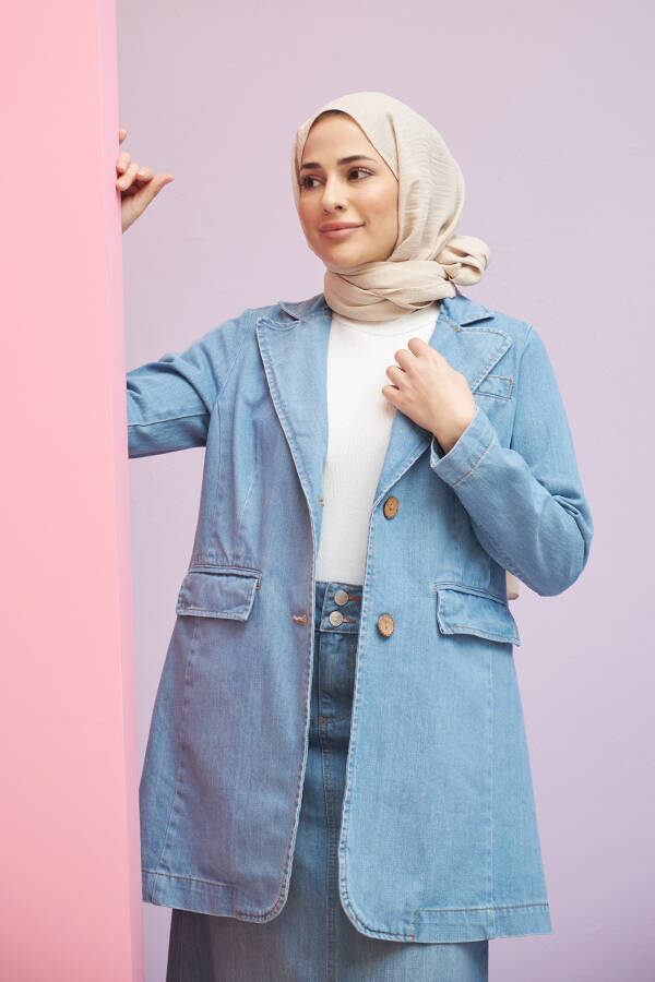 6633- Klasik Denim Ceket Mavi