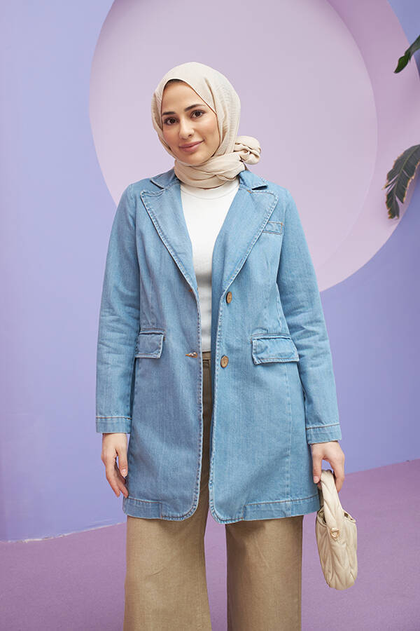 6633- Klasik Denim Ceket Mavi