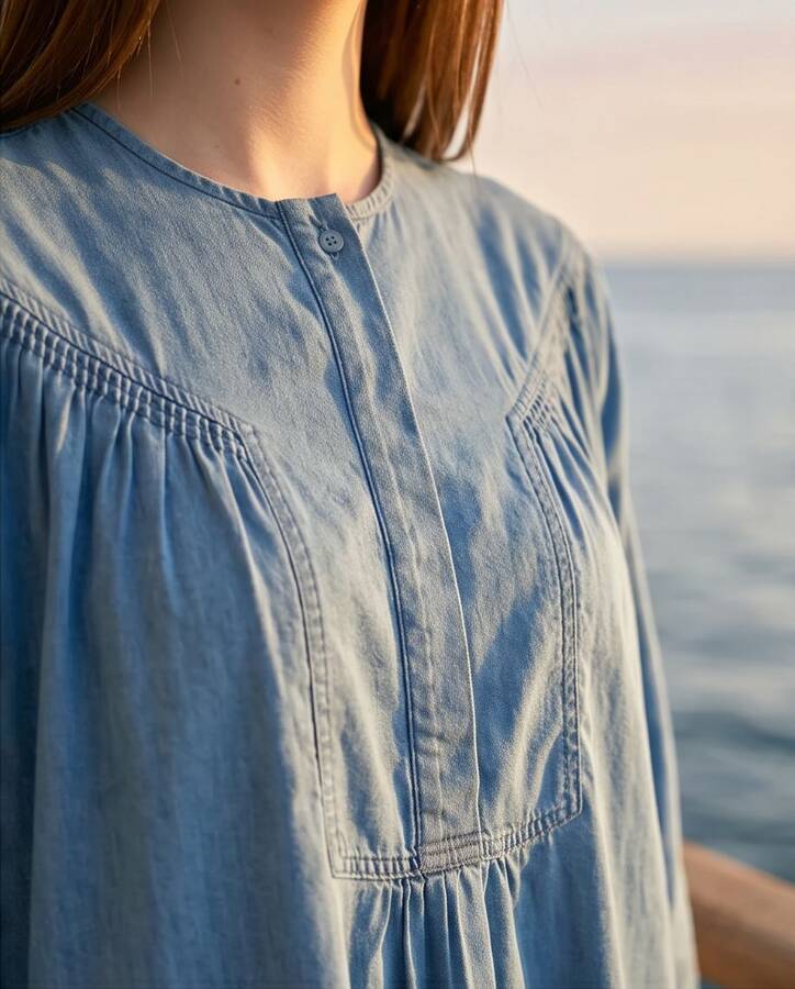 6634-Tensel Denim Elbise Koyu Mavi