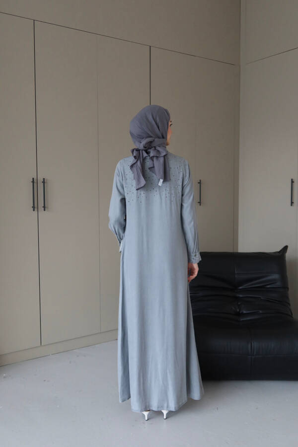 6638-Taşlı Tensel Ferace Gri