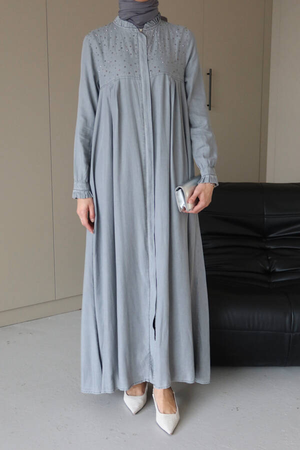 6638-Taşlı Tensel Ferace Gri