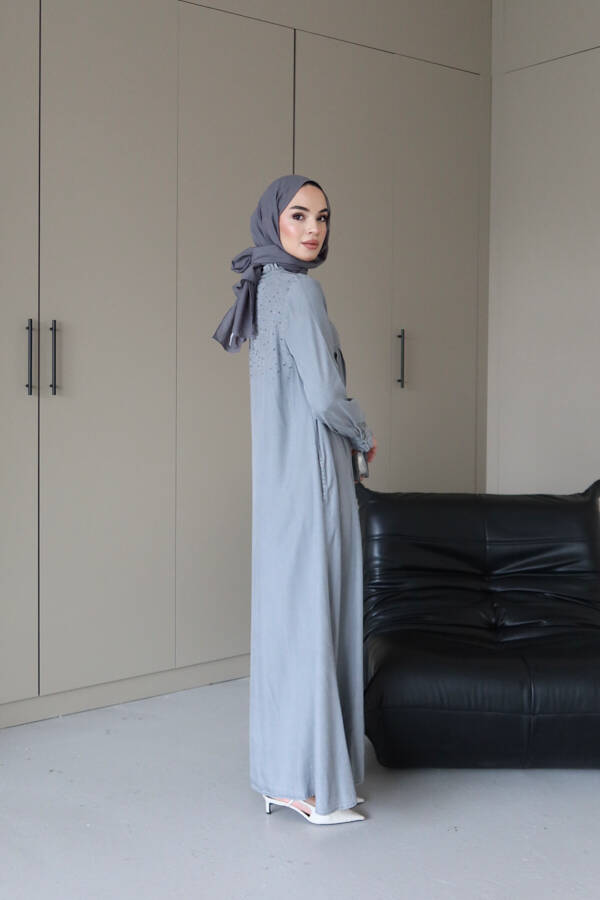 6638-Taşlı Tensel Ferace Gri