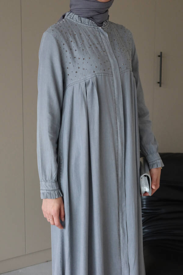 6638-Taşlı Tensel Ferace Gri