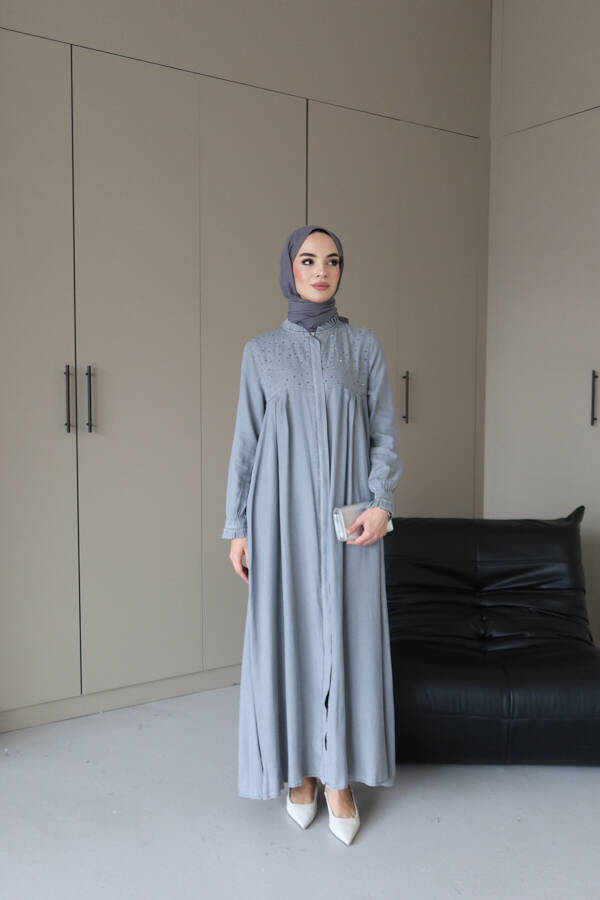 6638-Taşlı Tensel Ferace Gri