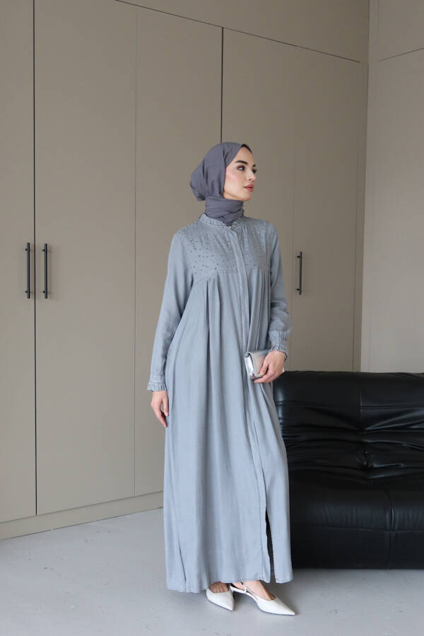 6638-Taşlı Tensel Ferace Gri