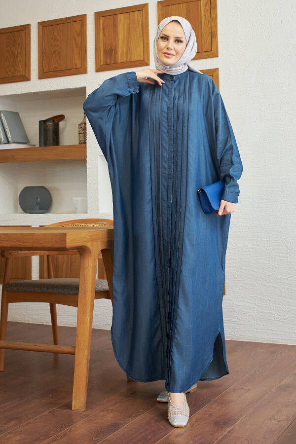 6640-Nervürlü Abaya Koyu Mavi