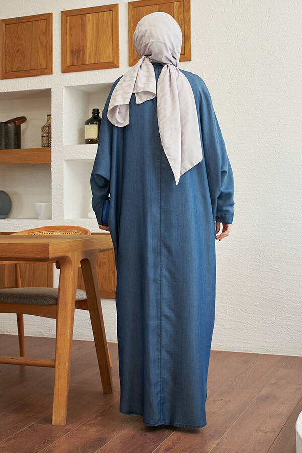 6640-Nervürlü Abaya Koyu Mavi